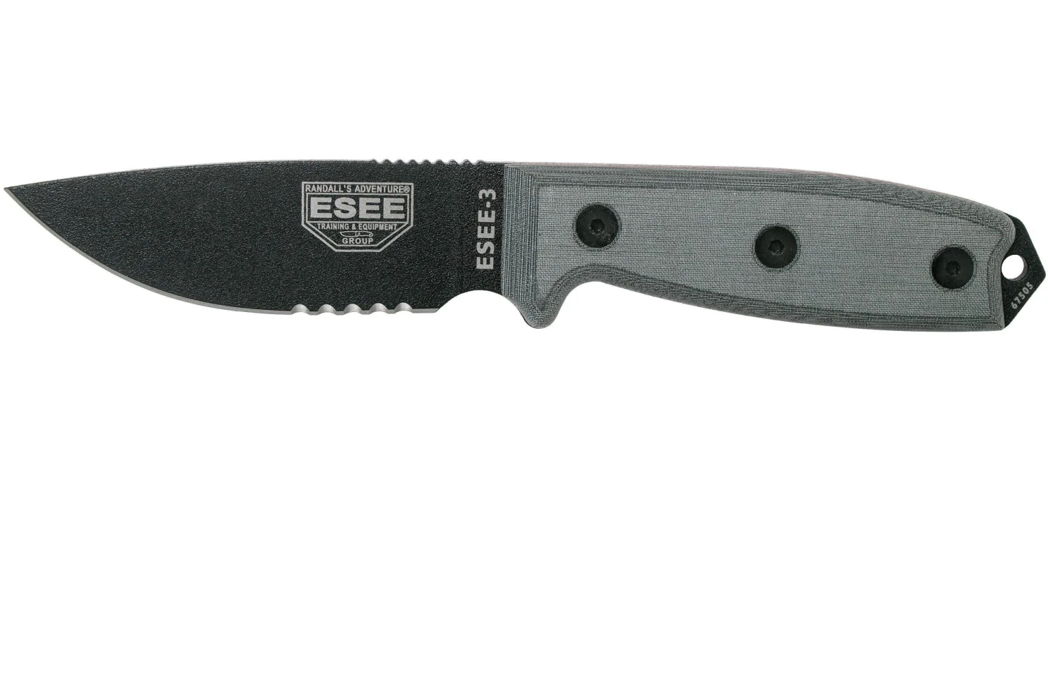 ESEE Model 3 Serrated, Grey Handle 3S Avec étui + Clip 3 ESEE Model 3 Serrated, Grey Handle 3S Avec étui + Clip