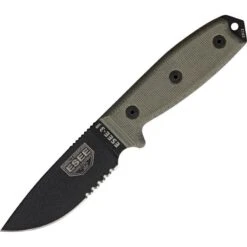 Couteau Lame Semi Dentelée Noir Manche Vert Model 3MIL Esee
