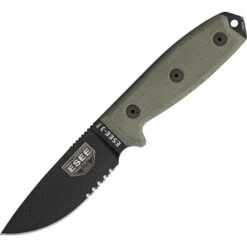 Couteau Lame Semi Dentelée Noir Manche Vert Model 3MIL Esee Etui MOLLE