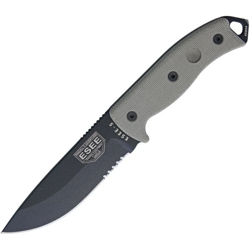 Couteau Lame Semi-dentelée Noir Manche Vert OD Model 5 Esee 3 Couteau Lame Semi-dentelée Noir Manche Vert OD Model 5 Esee