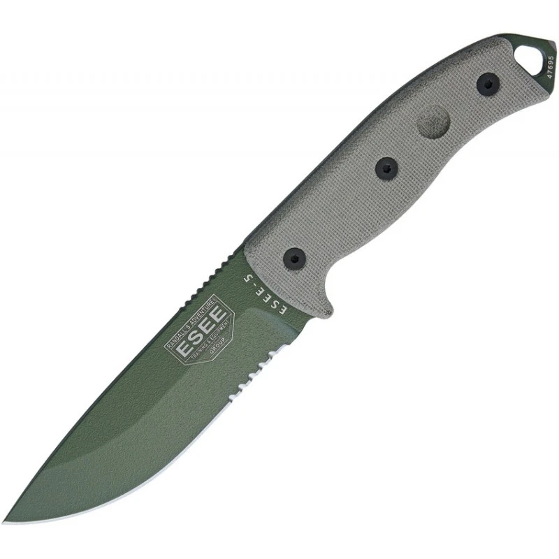 Couteau Lame Semi Dentelée Verte Poignée Verte Model 5 Esee 3 Couteau Lame Semi Dentelée Verte Poignée Verte Model 5 Esee